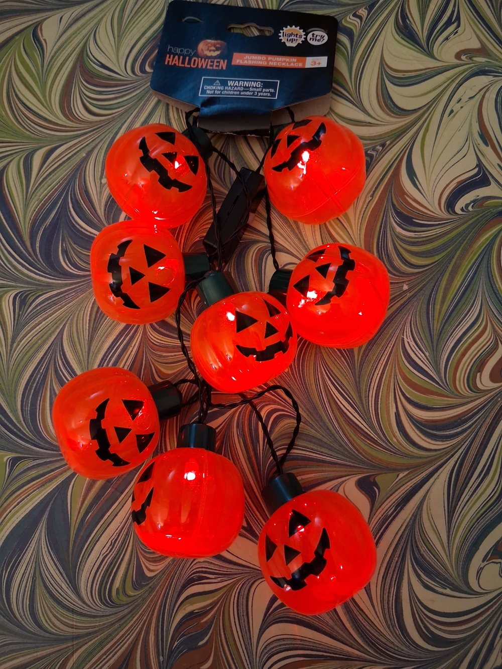 Kids Orange Pumpkin Jack-O'-Lantern Necklaces. Lot Of 2